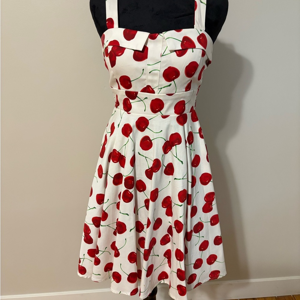 Cherry Print White Swing Dress
